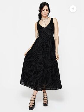 NWT Disturbia Lunafern Cami Fern Printed Black Midaxi Dress Sz 4 Whimsigoth